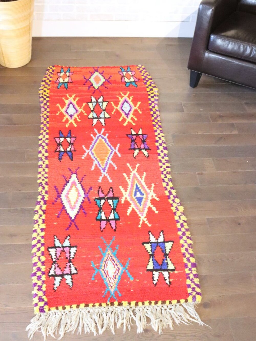 Authentic Handwoven Moroccan Berber Rug, Wool Cotton Boho Decor (30x74 IN)